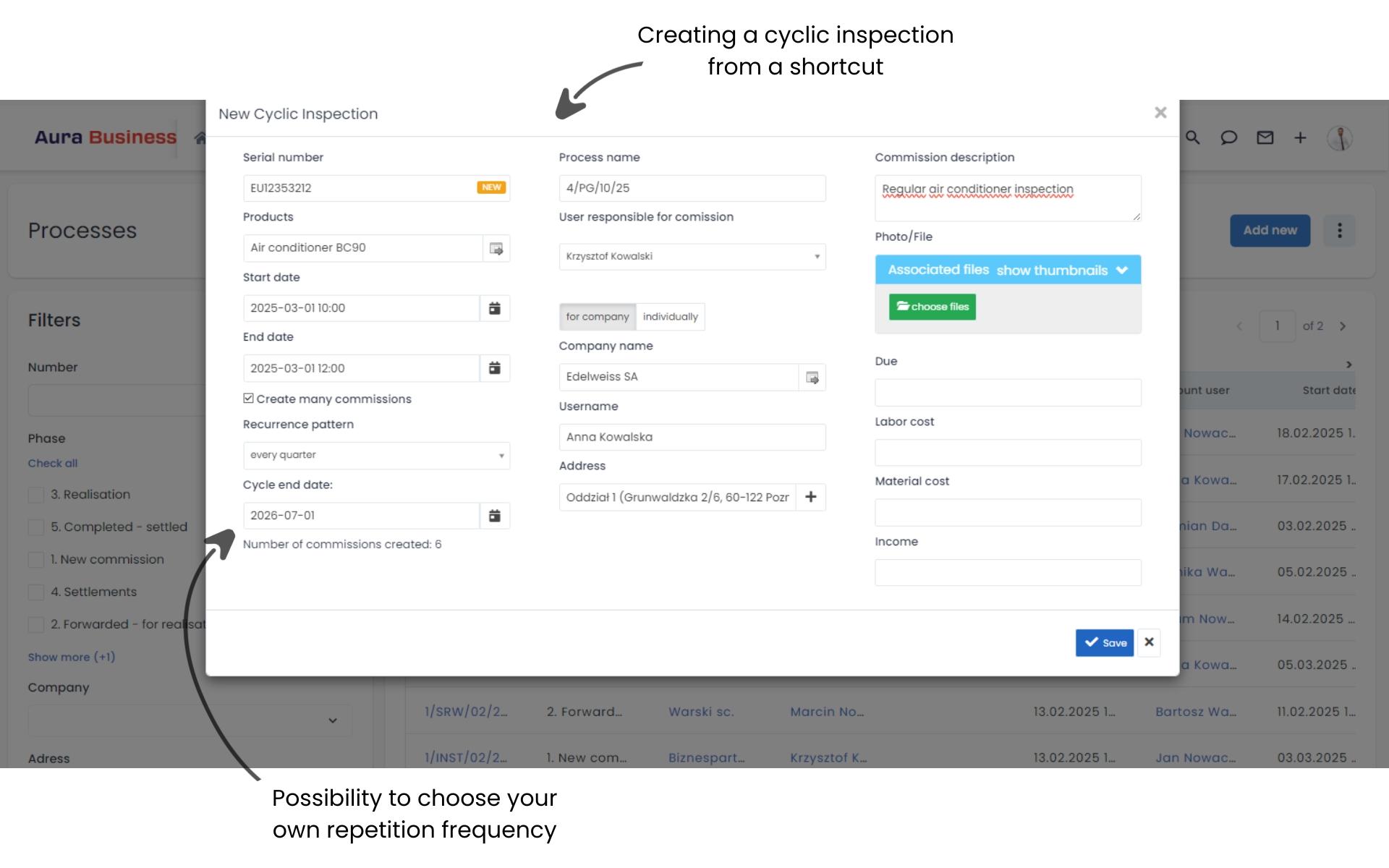 Adding recurring orders in the service system