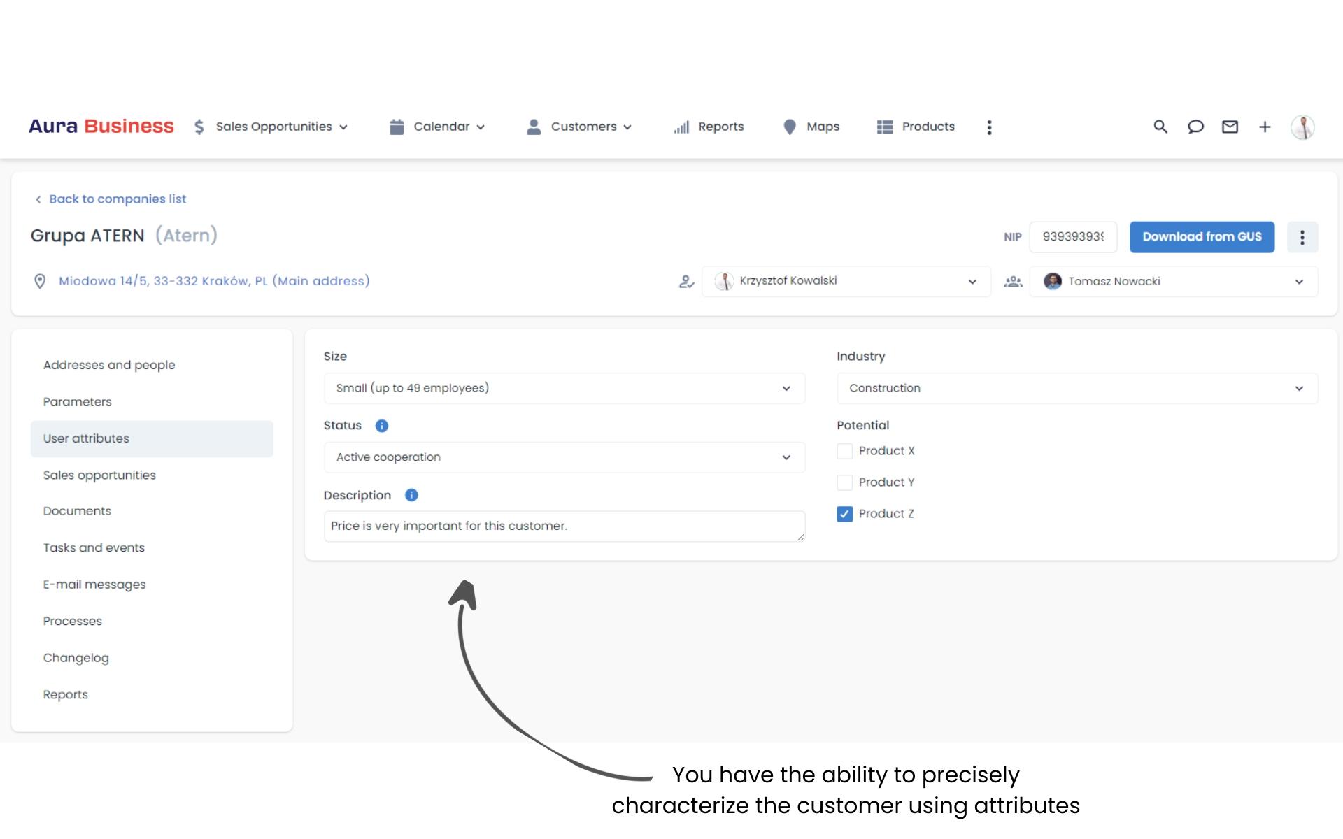 Knowledge base about customers - attributes.
