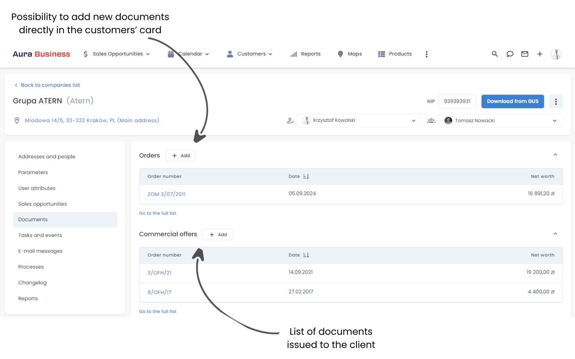 Knowledge base about customers - documents.