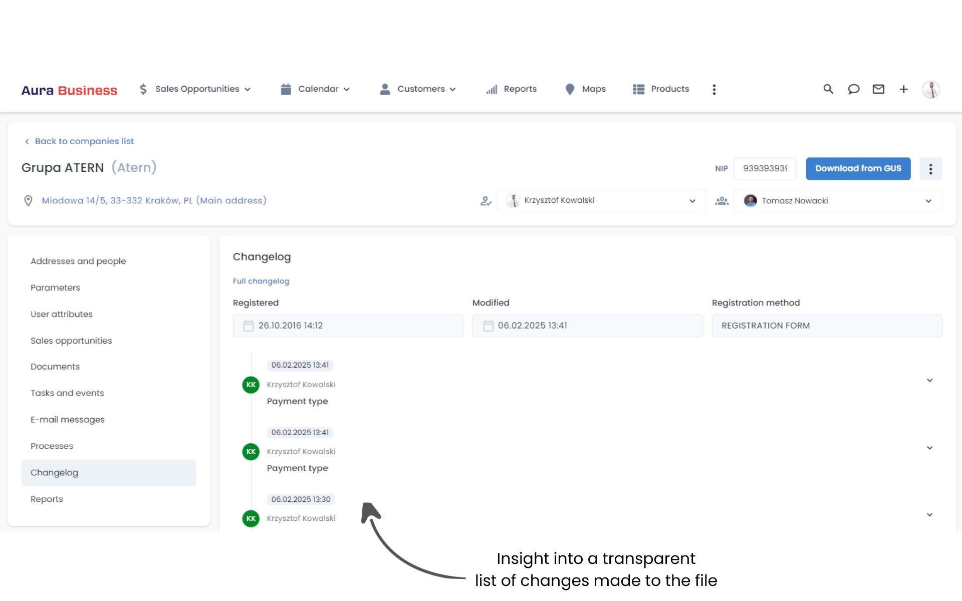Knowledge base about customers - history.