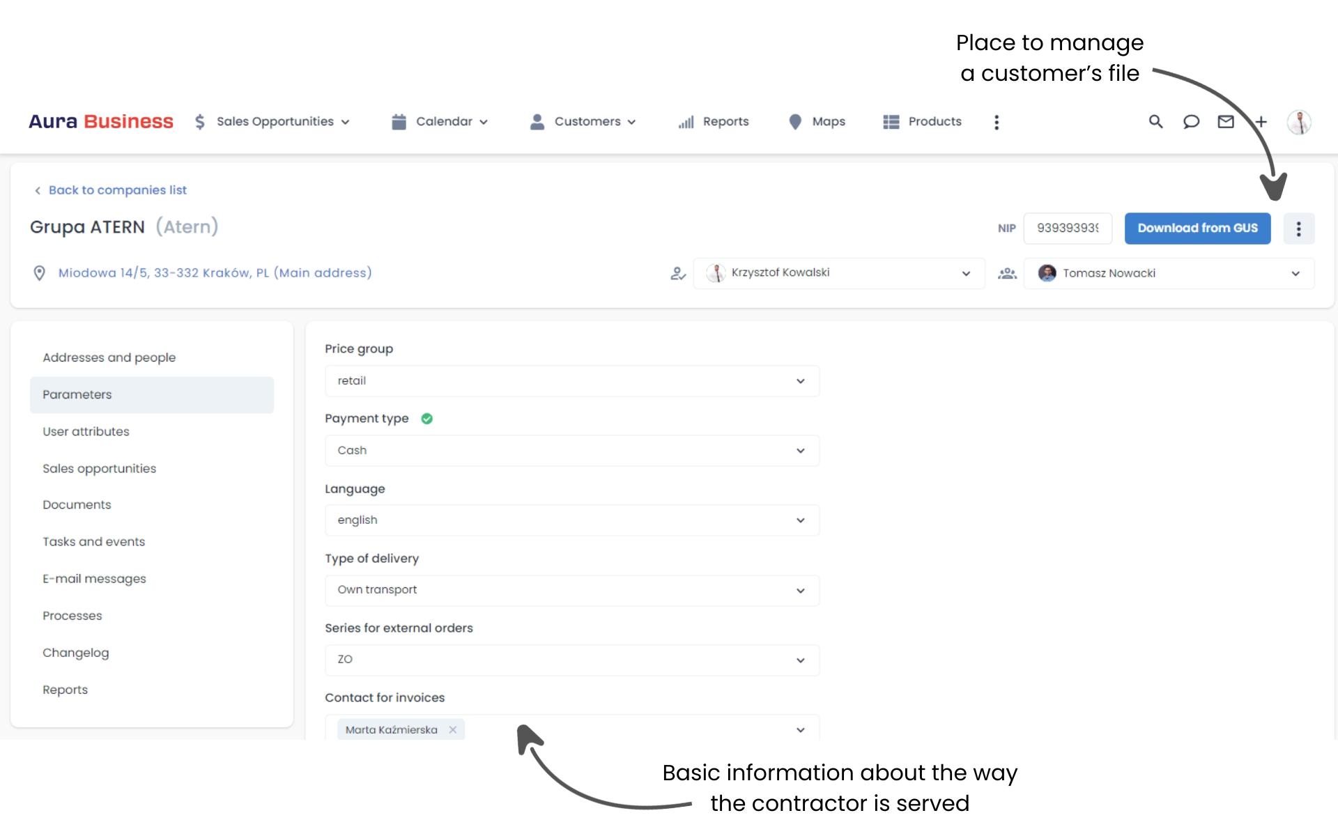 Knowledge base about customers - parameters.