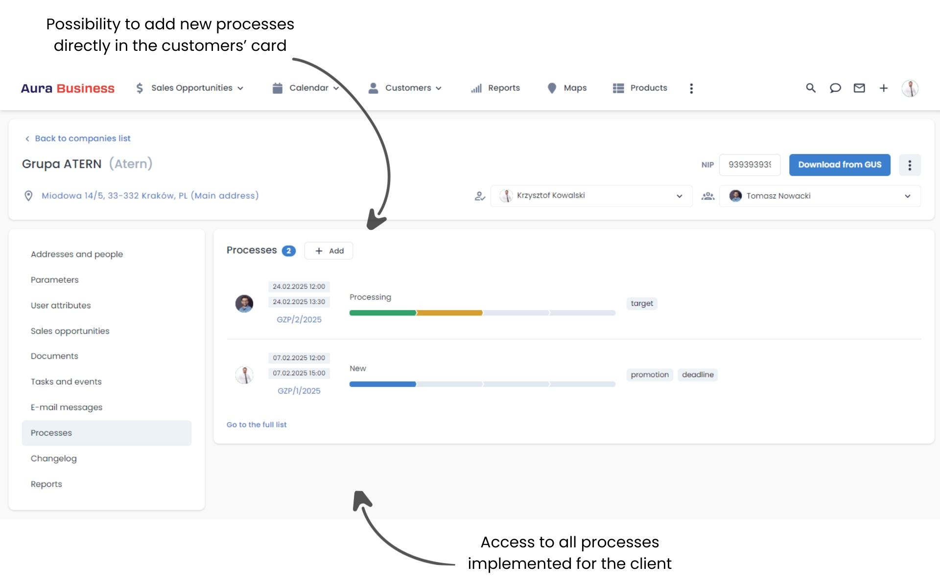 Knowledge base about customers - processes.