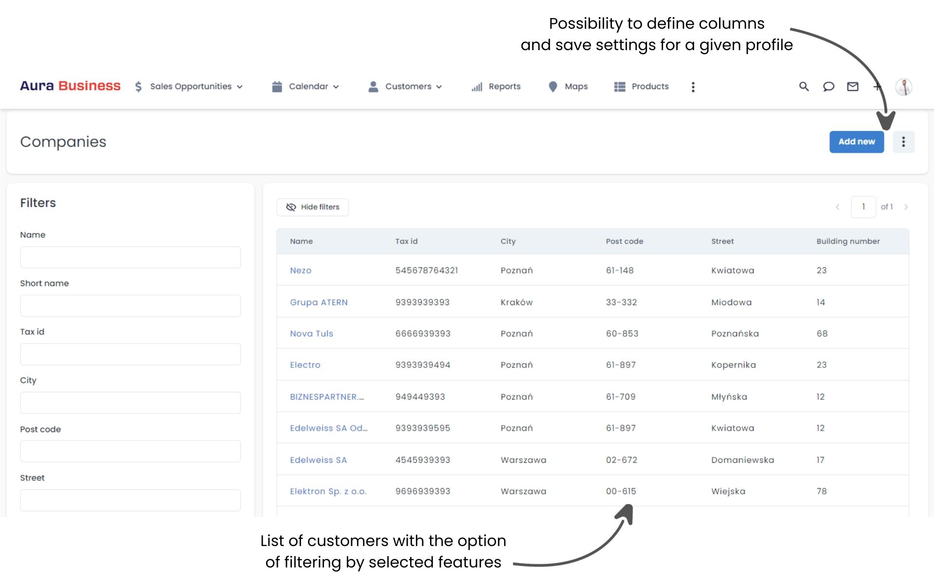 Knowledge base about customers - list.