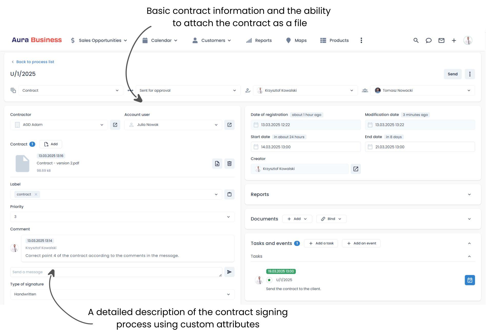 Agreement management on a card.