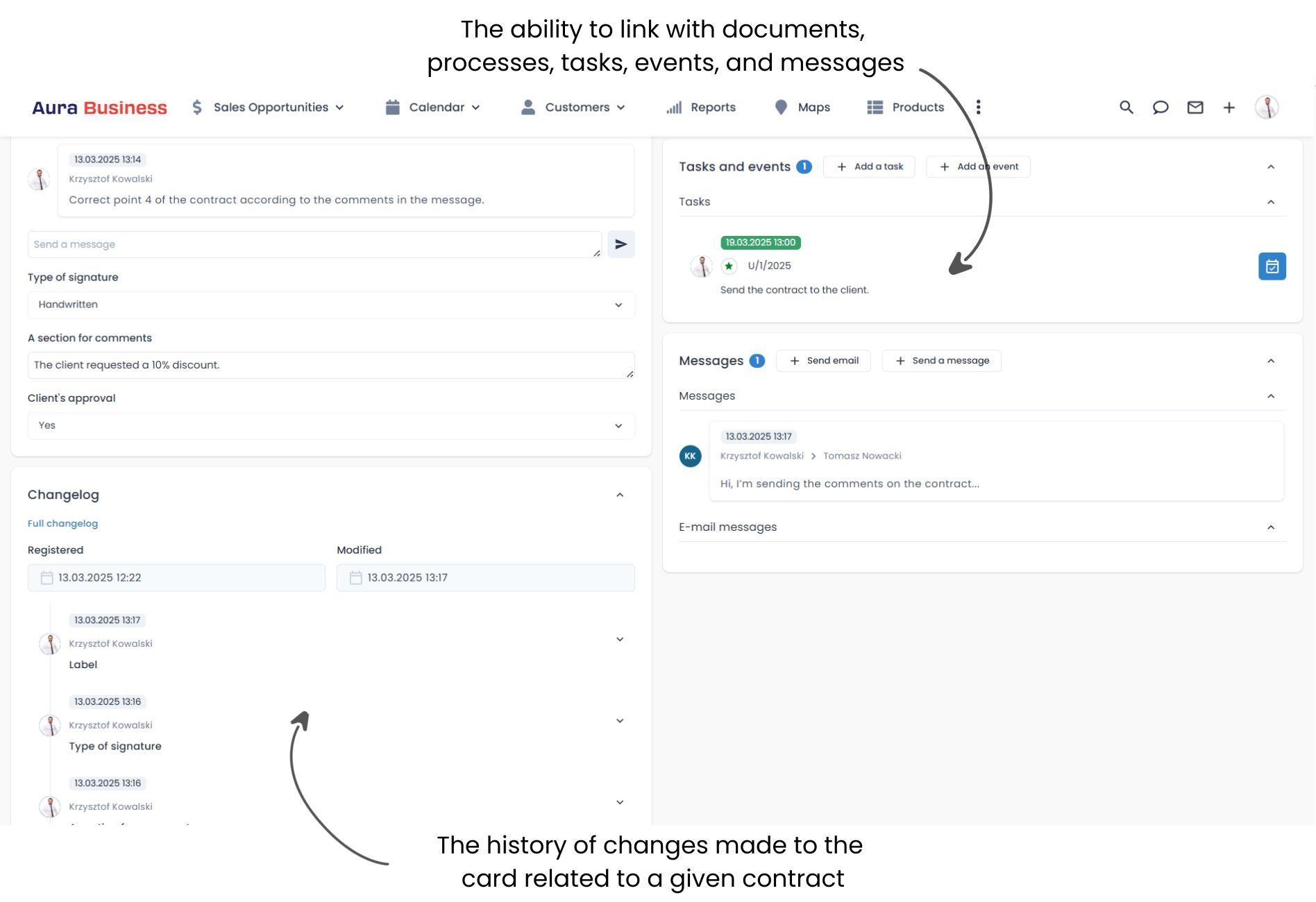Agreement management through change history.