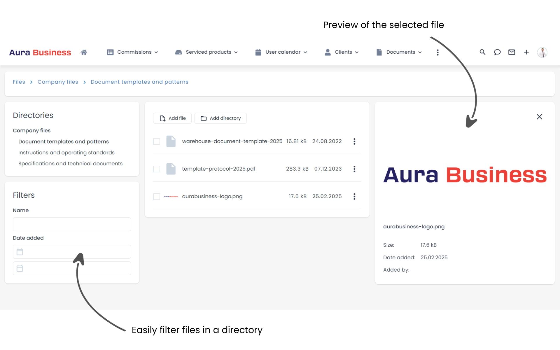 File repository in the CRM system