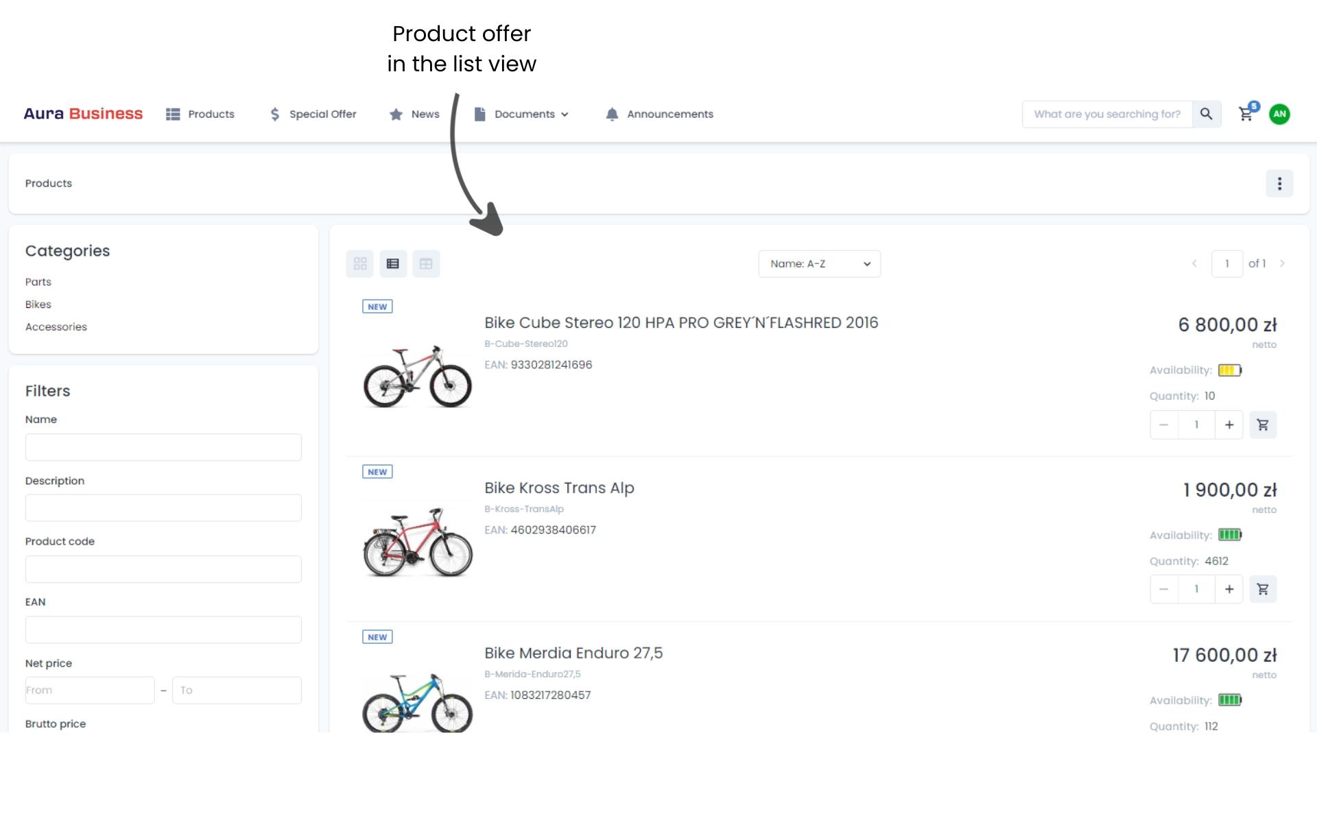 Individual prices for contractors in list view