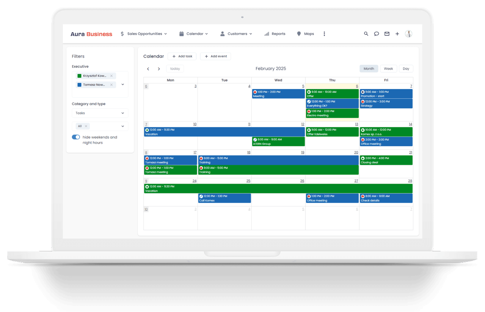 Work planning and coordination in the CRM system - manager and employee task calendar