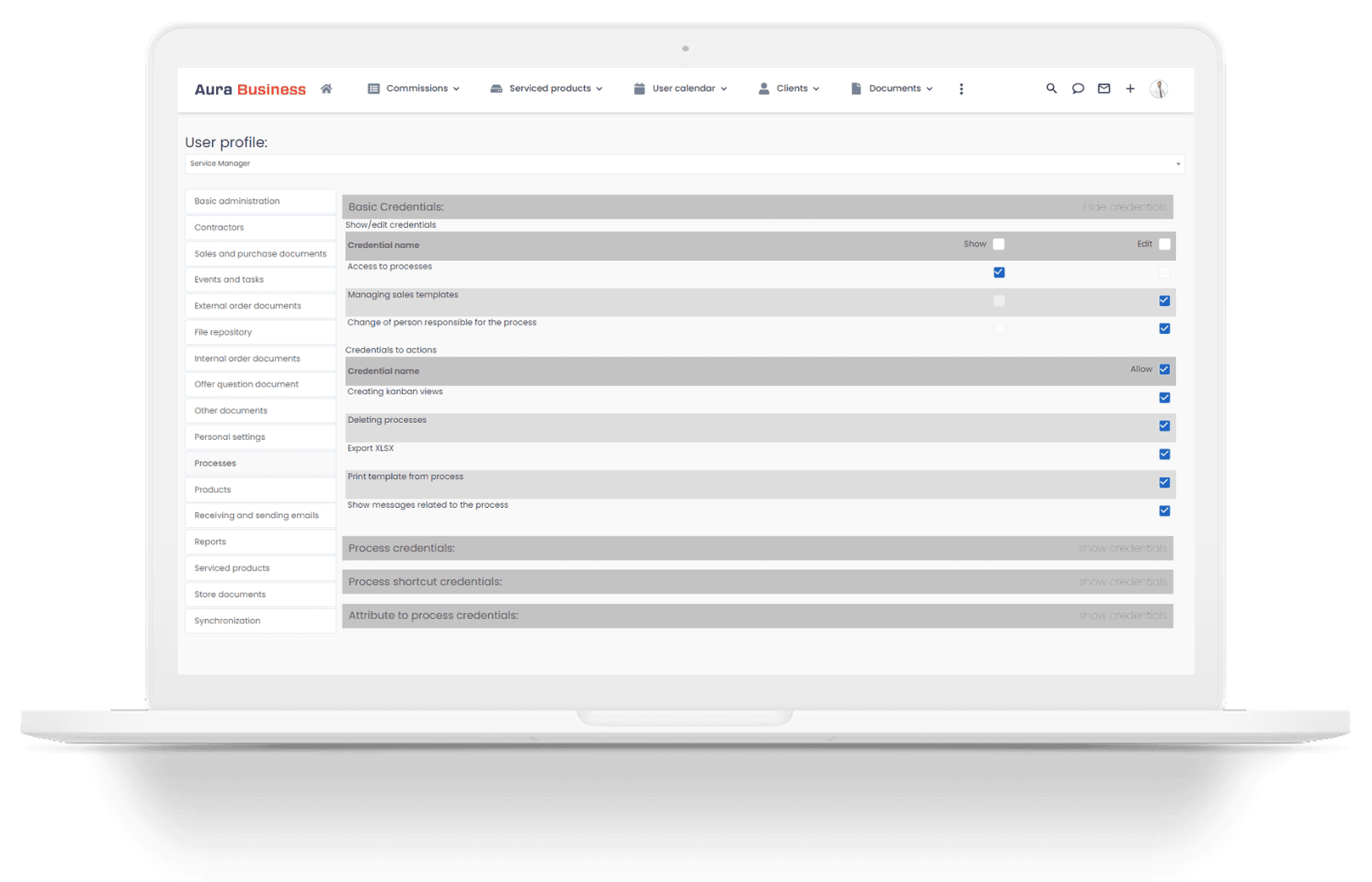 Credential management in the CRM system