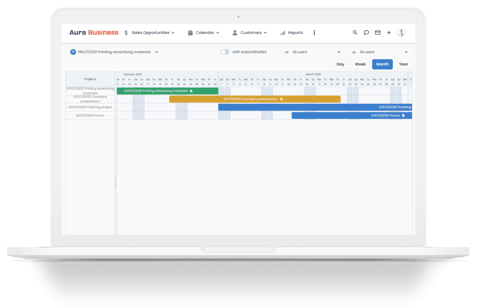 Managing orders in the Gantt view
