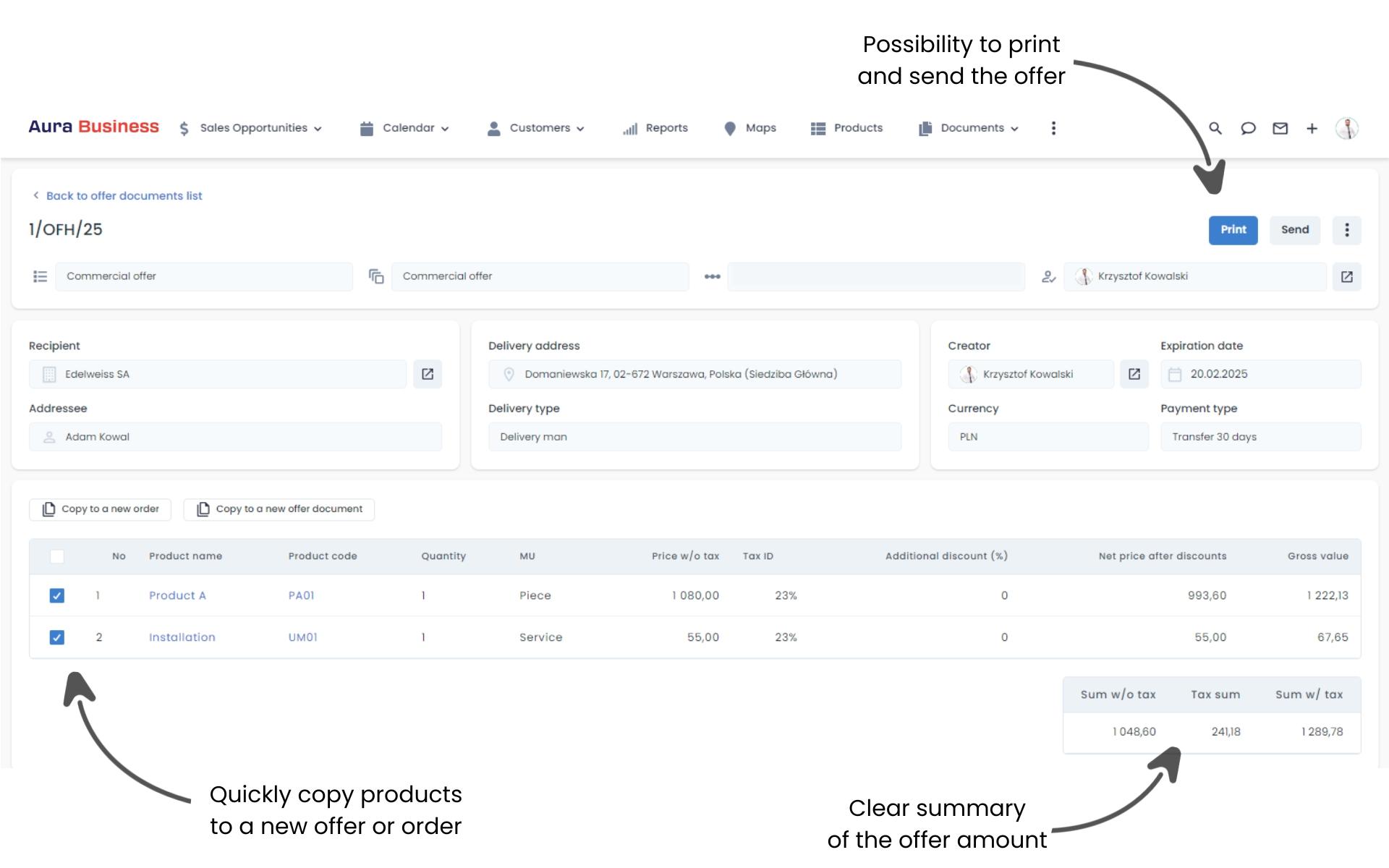 Final version of an offer document in the CRM system