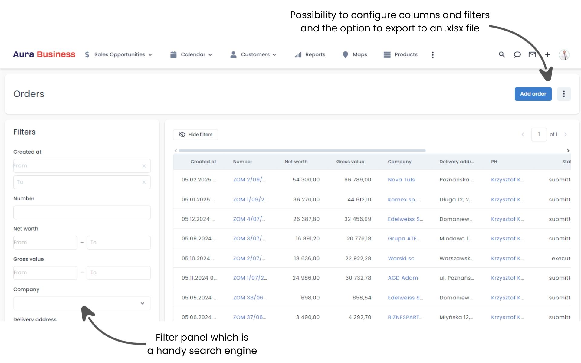 Client orders in CRM