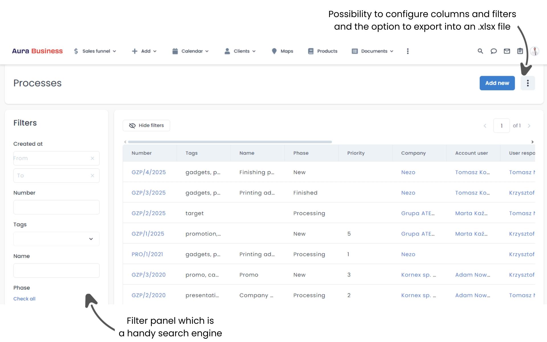 Managing processes in CRM
