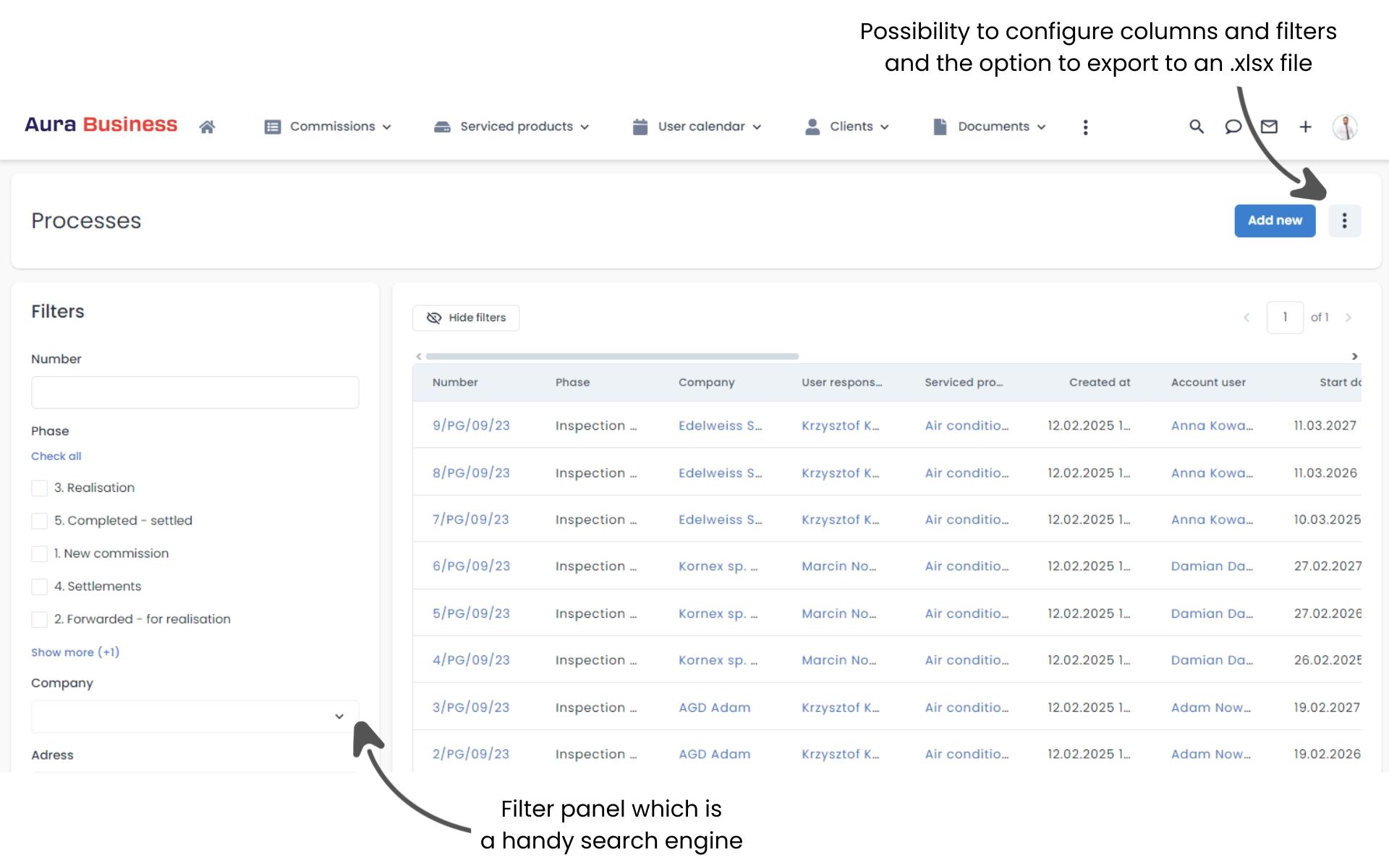 Complete order list in a single view