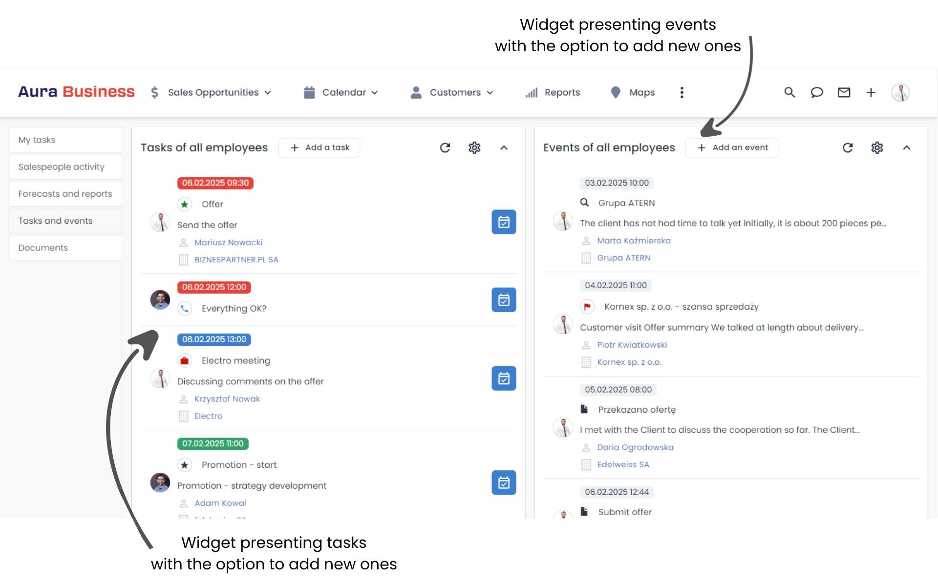 Sales team work coordination using widgets