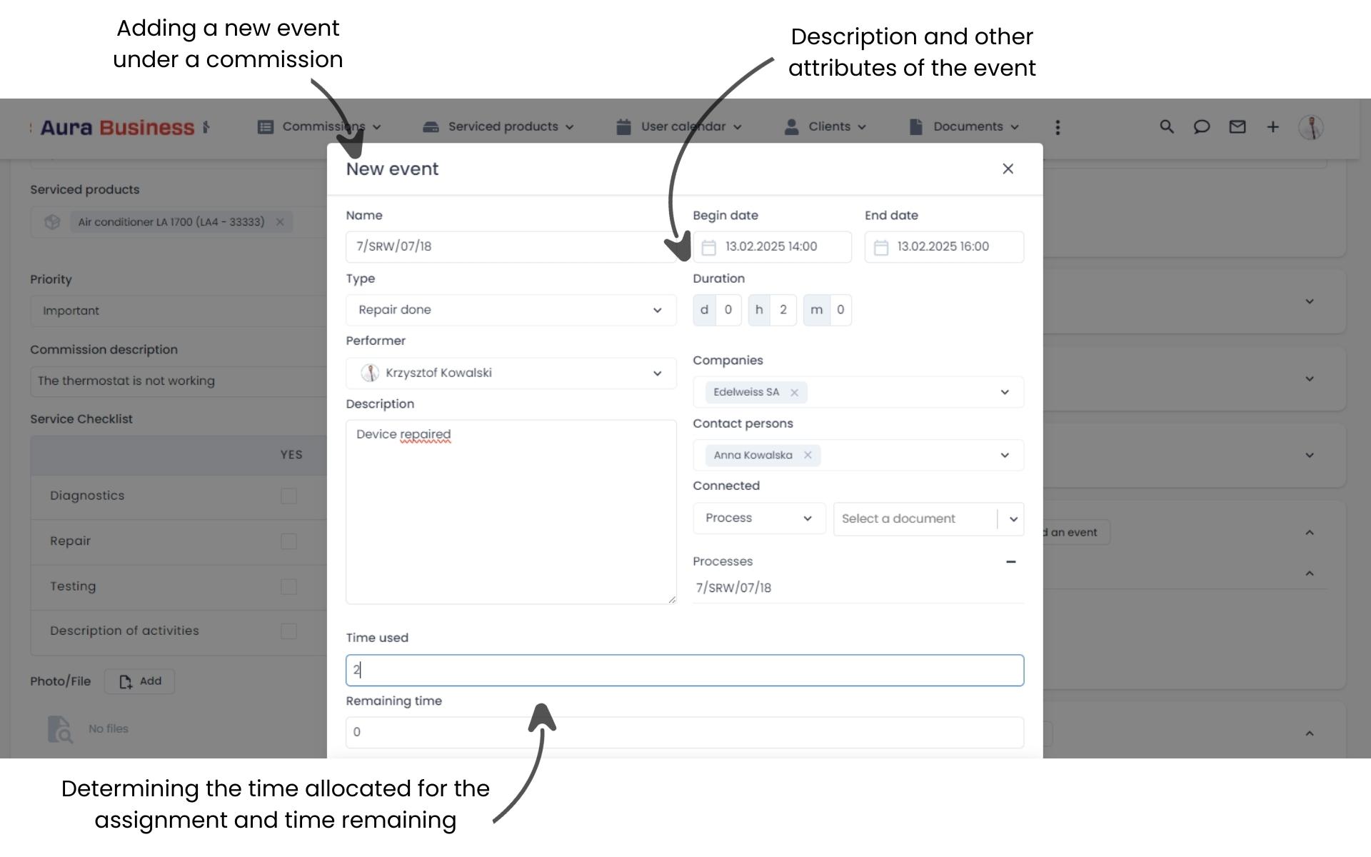Creating Events and Orders in Service