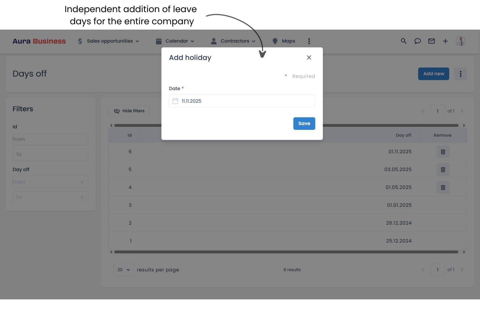 Adding a new company-wide vacation day.