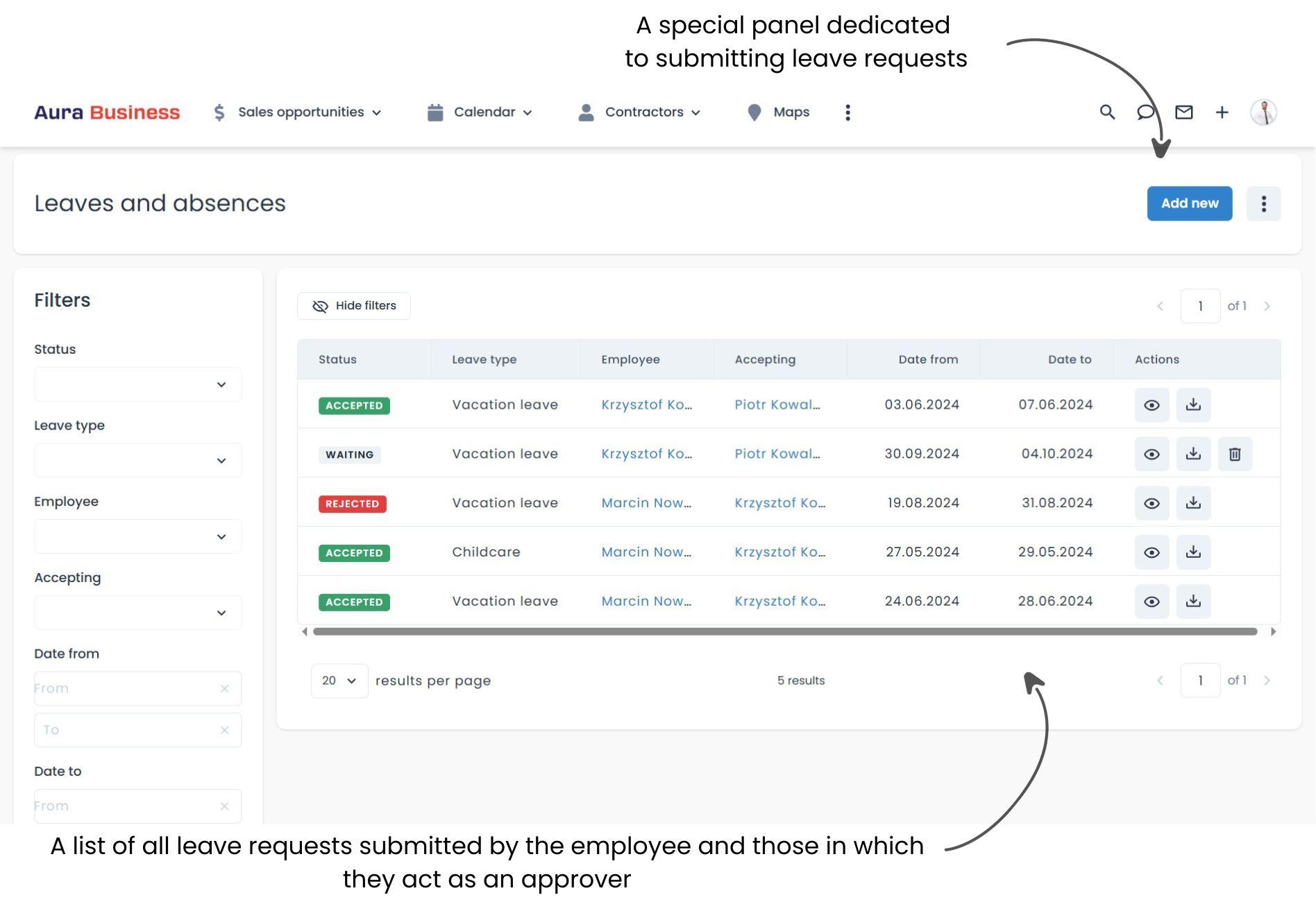Employee vacation history in IT system.